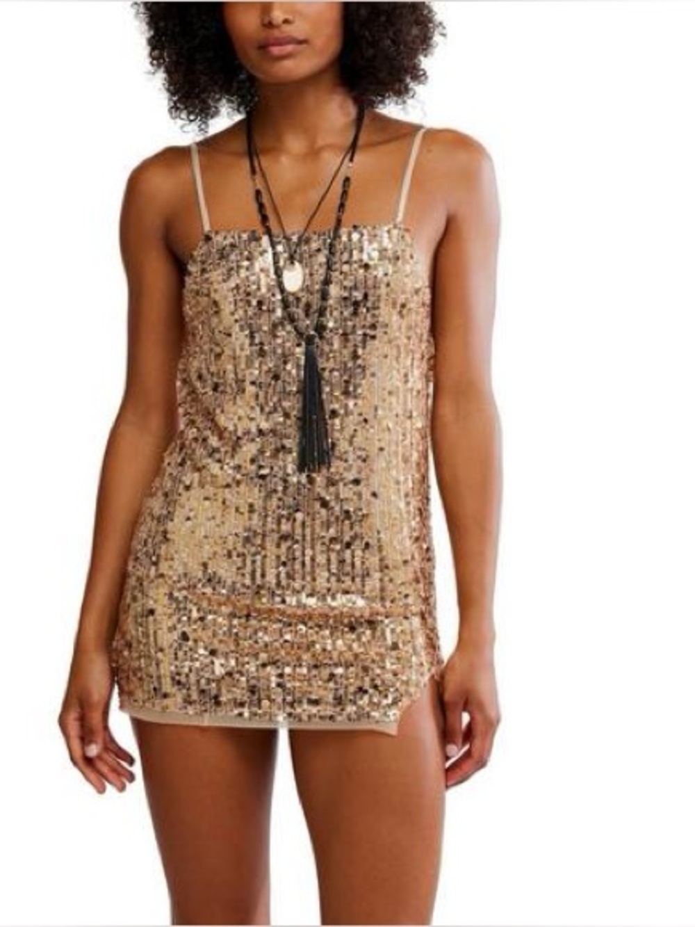 Free People Midnight Kiss Mini Gold Sequin Slip Dress